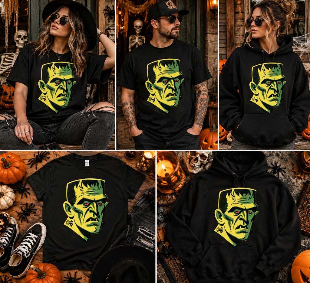 Frankenstein Vintage Horror T-Shirt | Retro Monster Graphic Tee | Halloween Shirt | Gildan Heavy Cotton