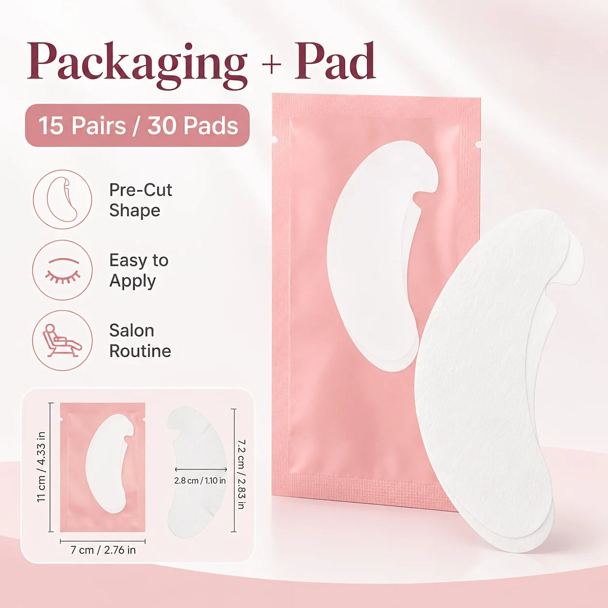 Lash Extension Eye Pads, 15 Pairs 30 Pads, Pre-Cut Under Eye Pads with Pink Individual Packs